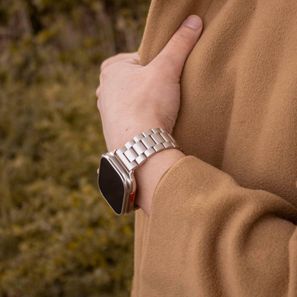 Apple Watch Starlight Finish Steel Band With Secure Clasp