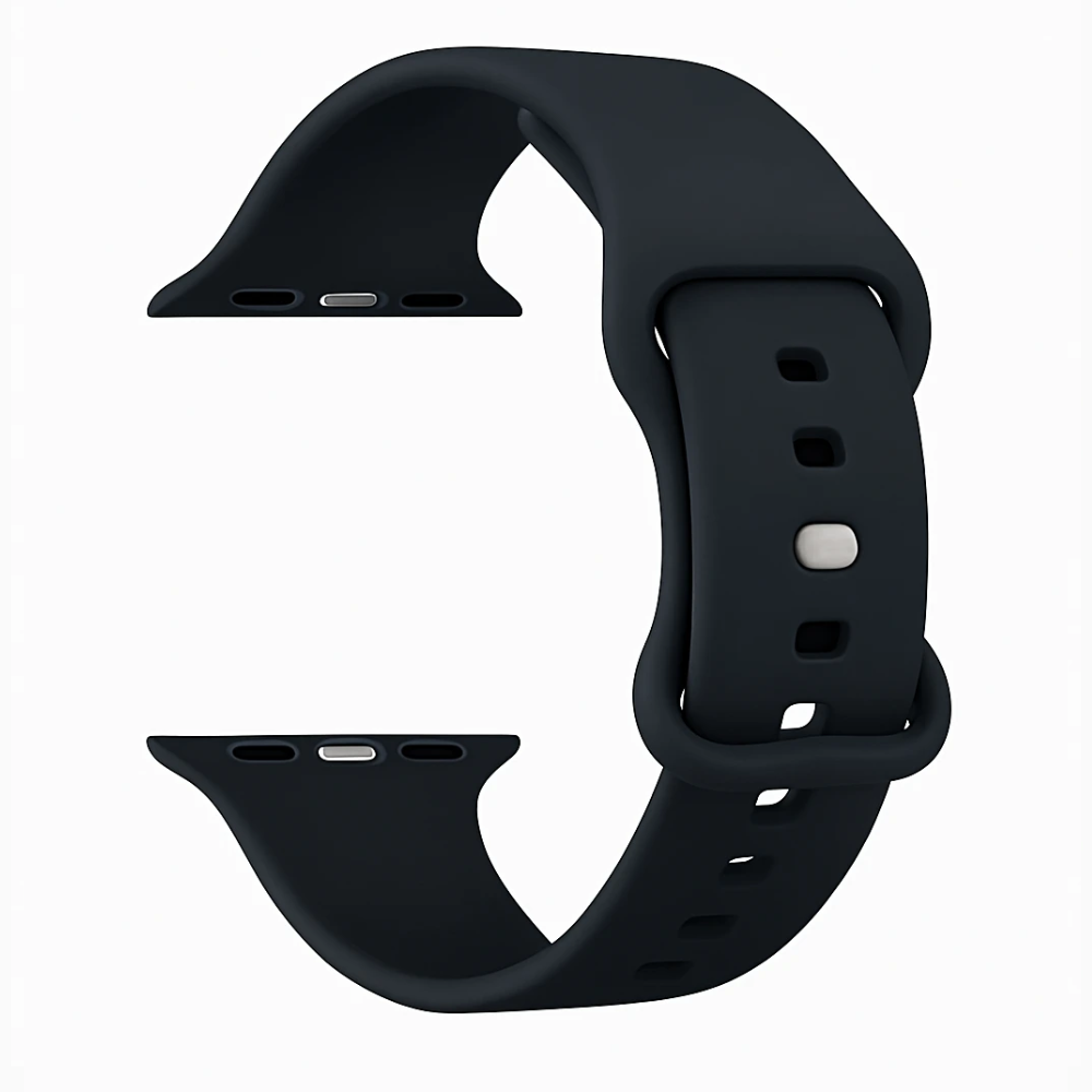 Apple Watch Black Silicone Strap, Classic Double Loop Push Button Band