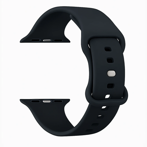 Apple Watch Black Silicone Strap, Classic Double Loop Push Button Band