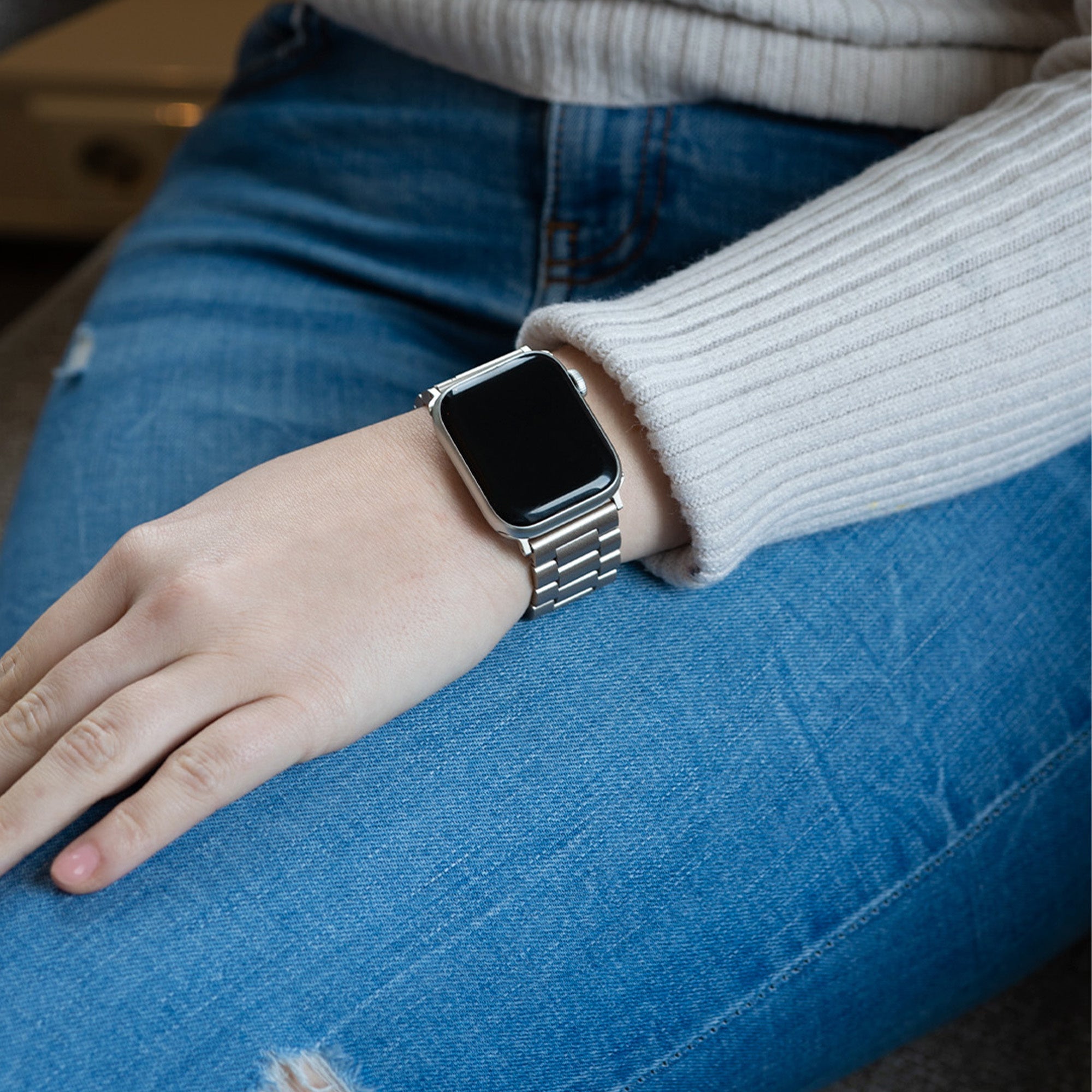 Apple Watch Starlight Finish Steel Band With Secure Clasp