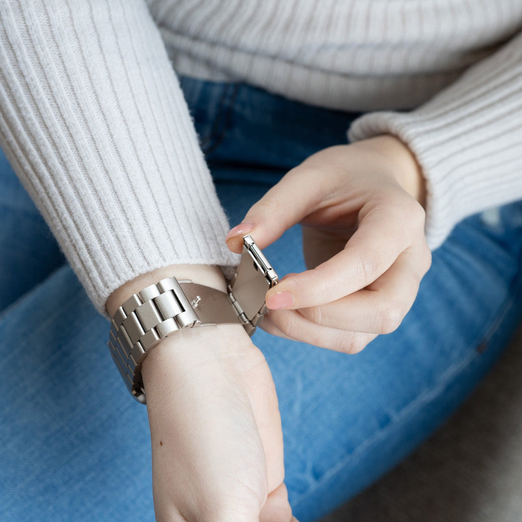 Apple Watch Starlight Finish Steel Band With Secure Clasp