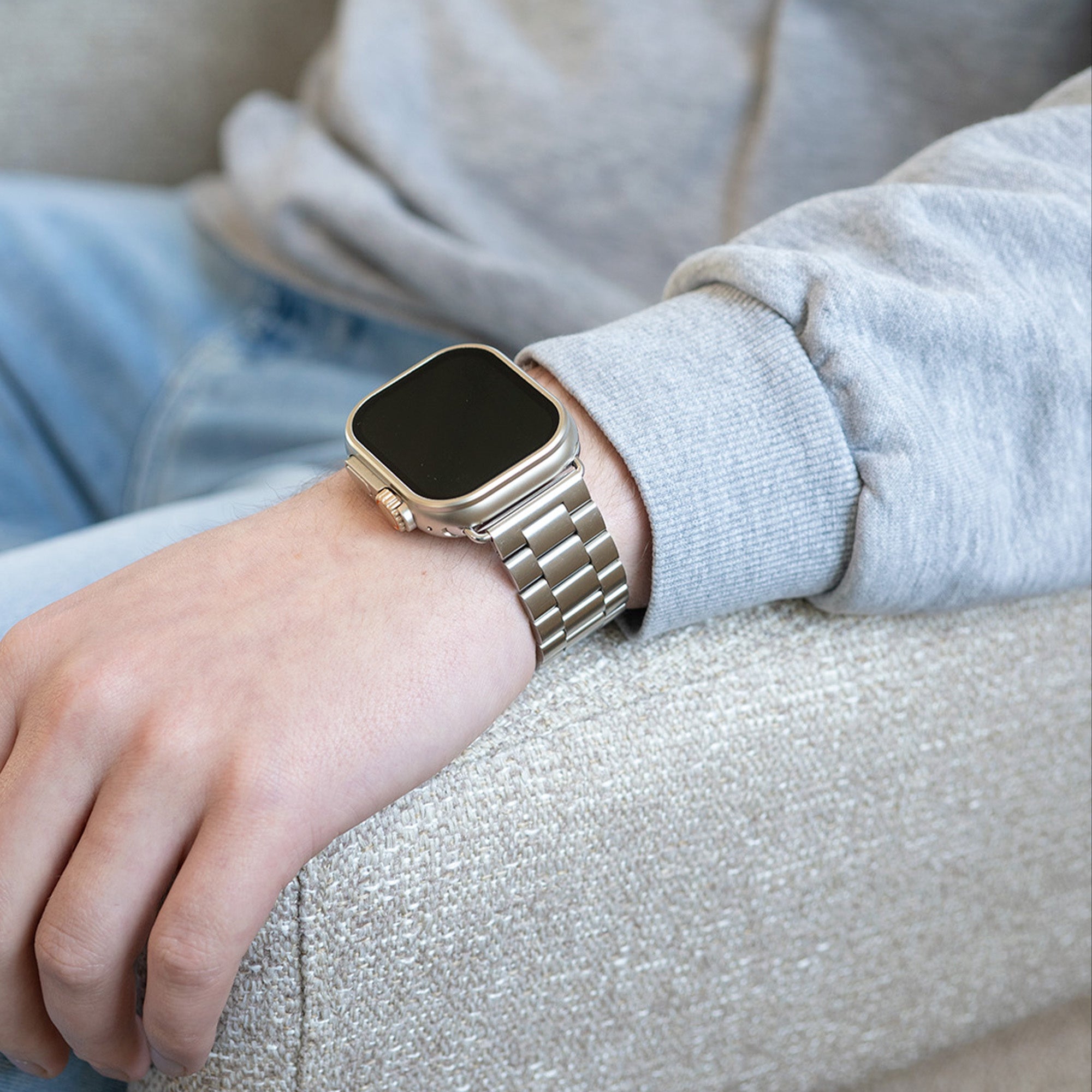 Apple Watch Steel Band In Silver Finish Compatible With Apple Watch