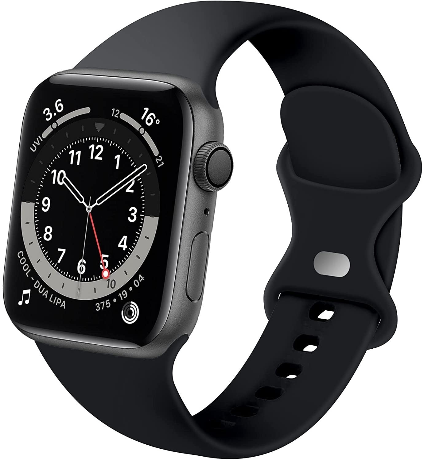 Apple Watch Black Silicone Strap, Classic Double Loop Push Button Band