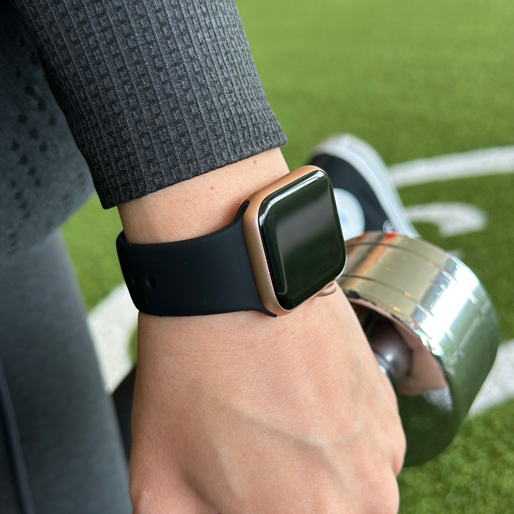 Apple Watch Black Silicone Strap, Classic Double Loop Push Button Band