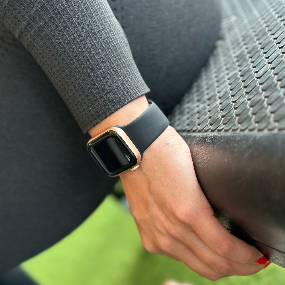 Apple Watch Black Silicone Strap, Classic Double Loop Push Button Band