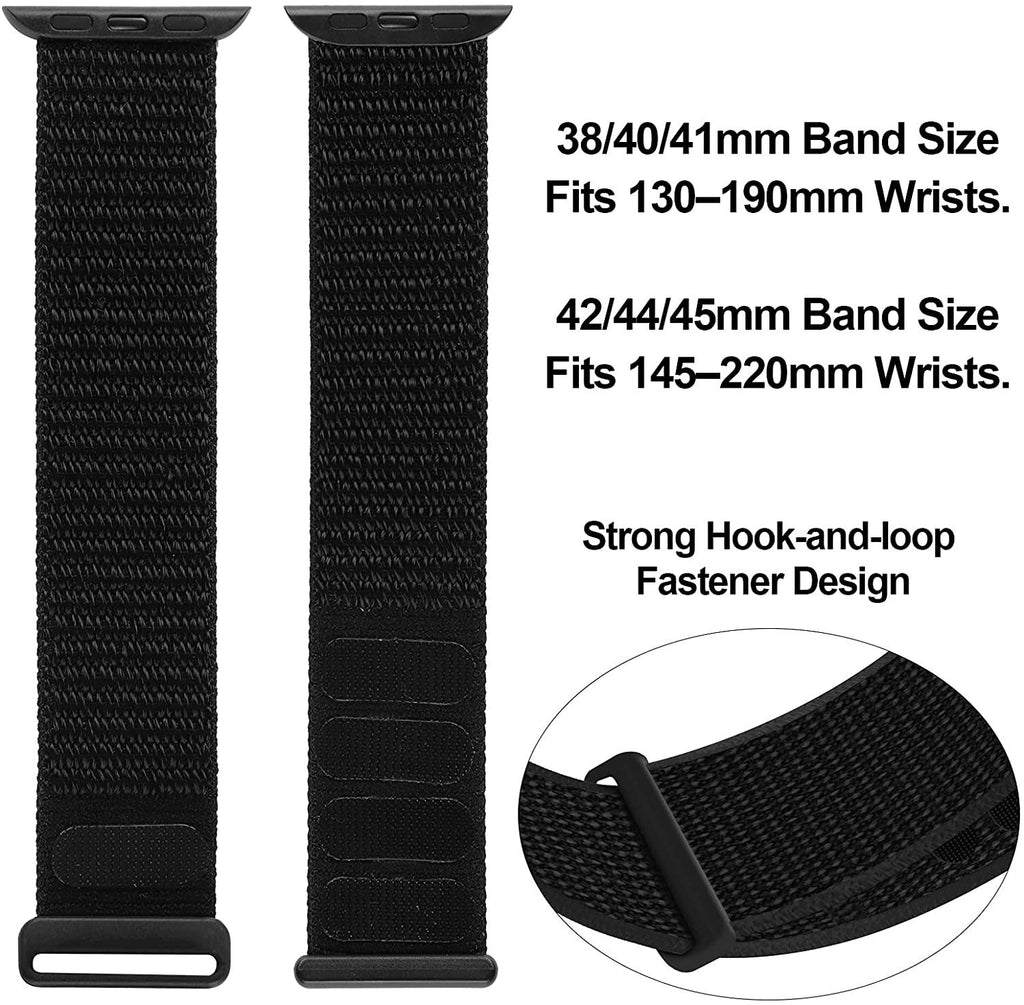 Apple Watch Nylon Loop Strap Black Version With Velcro Closure