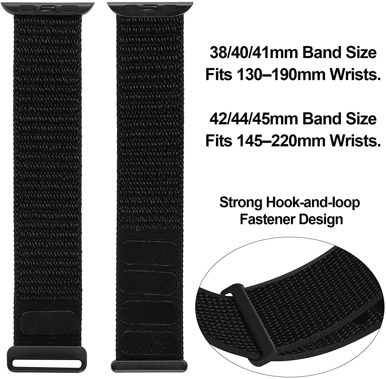 Apple Watch Nylon Loop Strap Black Version With Velcro Closure