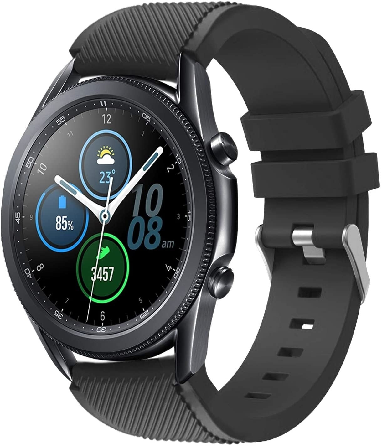 For Samsung Galaxy Watch 3 45mm Black Silicone Strap