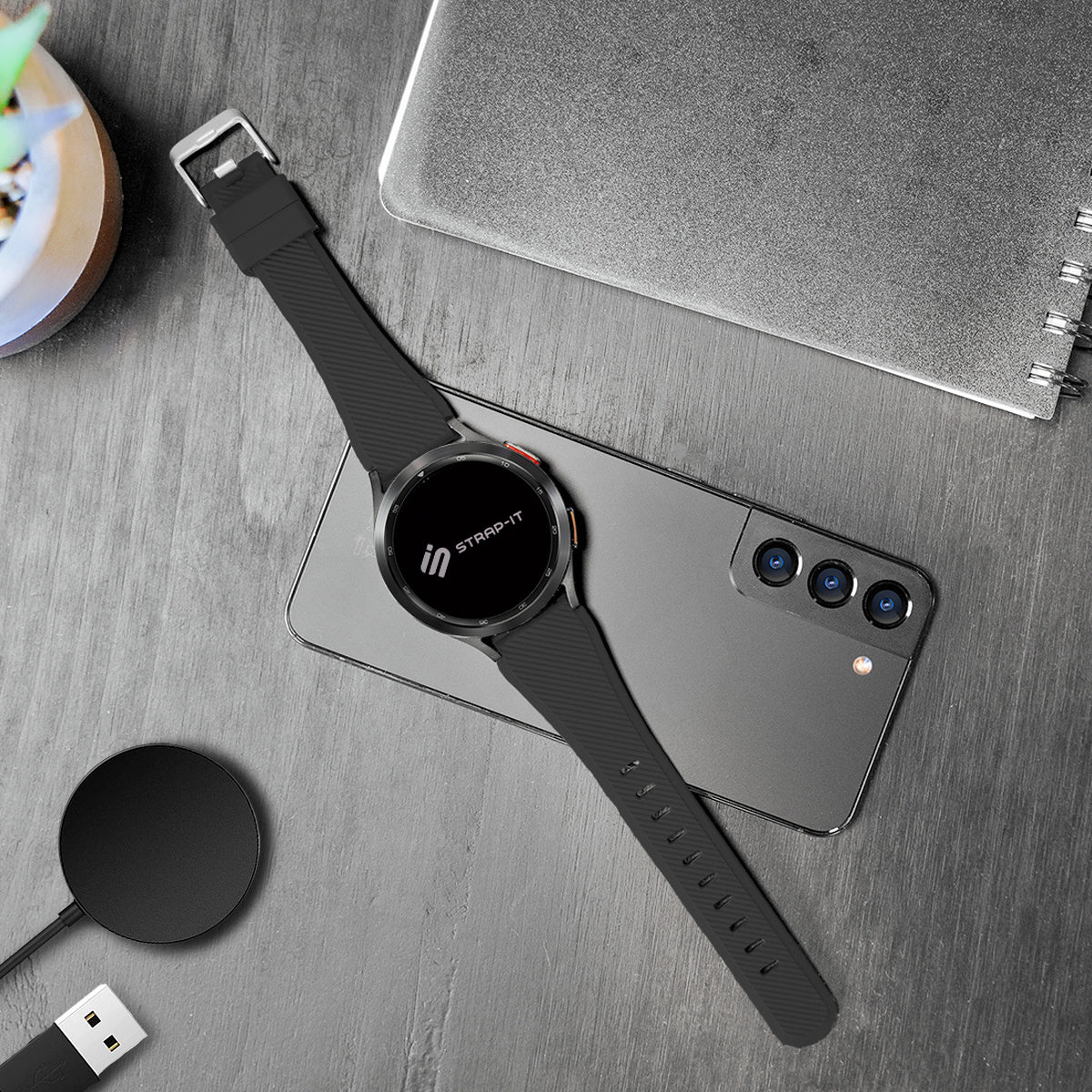 Silicone Strap in Black for Samsung Galaxy Watch 46mm Band