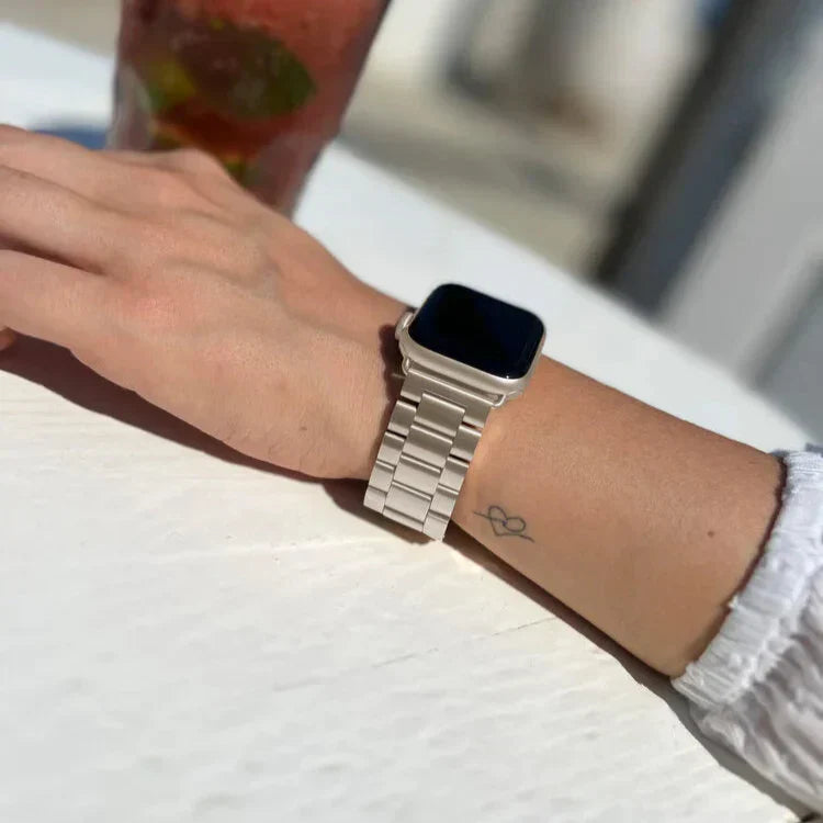 Apple Watch Starlight Finish Steel Band With Secure Clasp