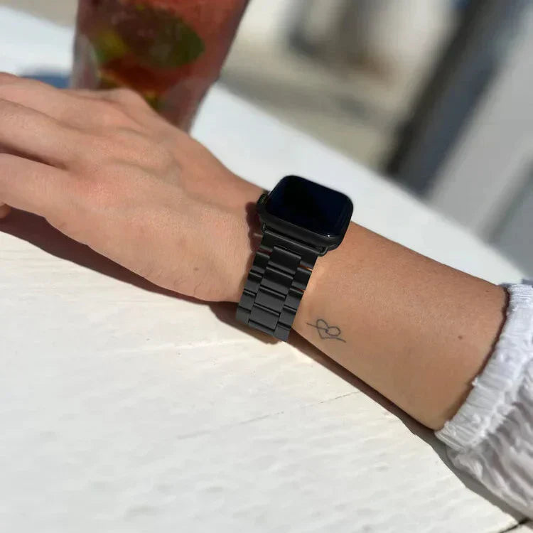 Apple Watch Stainless Steel Black Band With Secure Folding Clasp