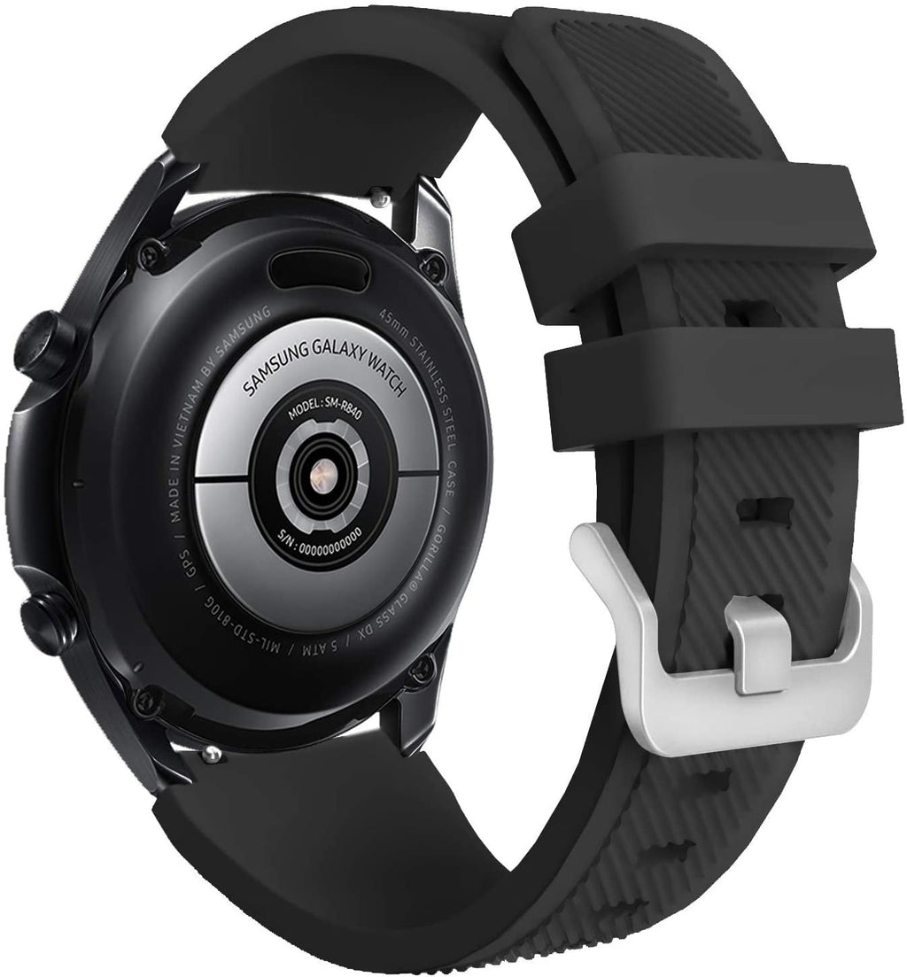 For Samsung Galaxy Watch 3 45mm Black Silicone Strap