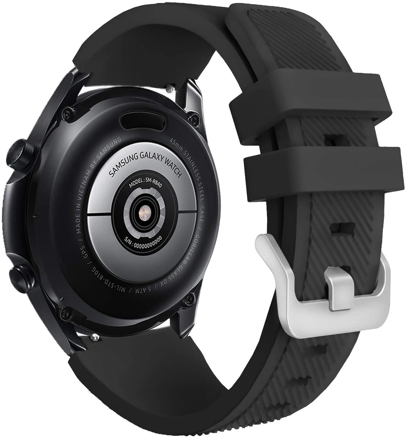 For Samsung Galaxy Watch 3 45mm Black Silicone Strap
